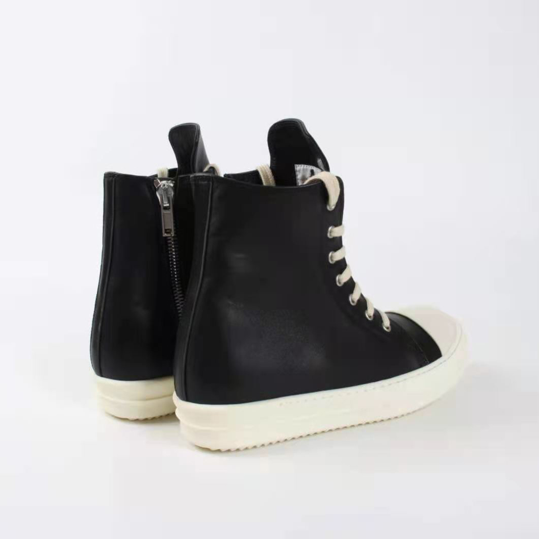 Rick Owens Black Leather High Top Sneakers - 