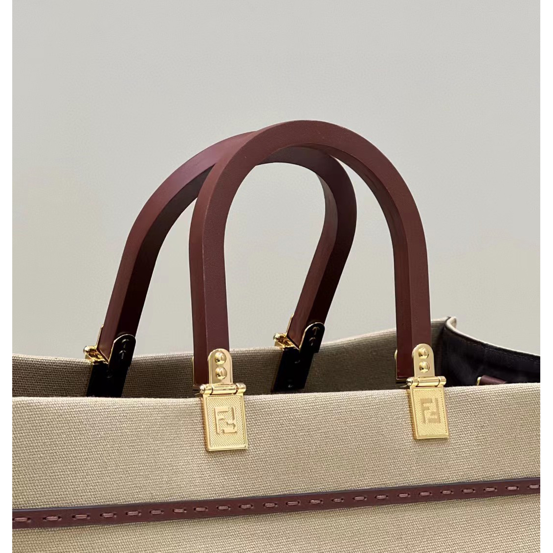 Fendi Sunshine Medium Beige Canvas Bag(35-31-17cm) - 