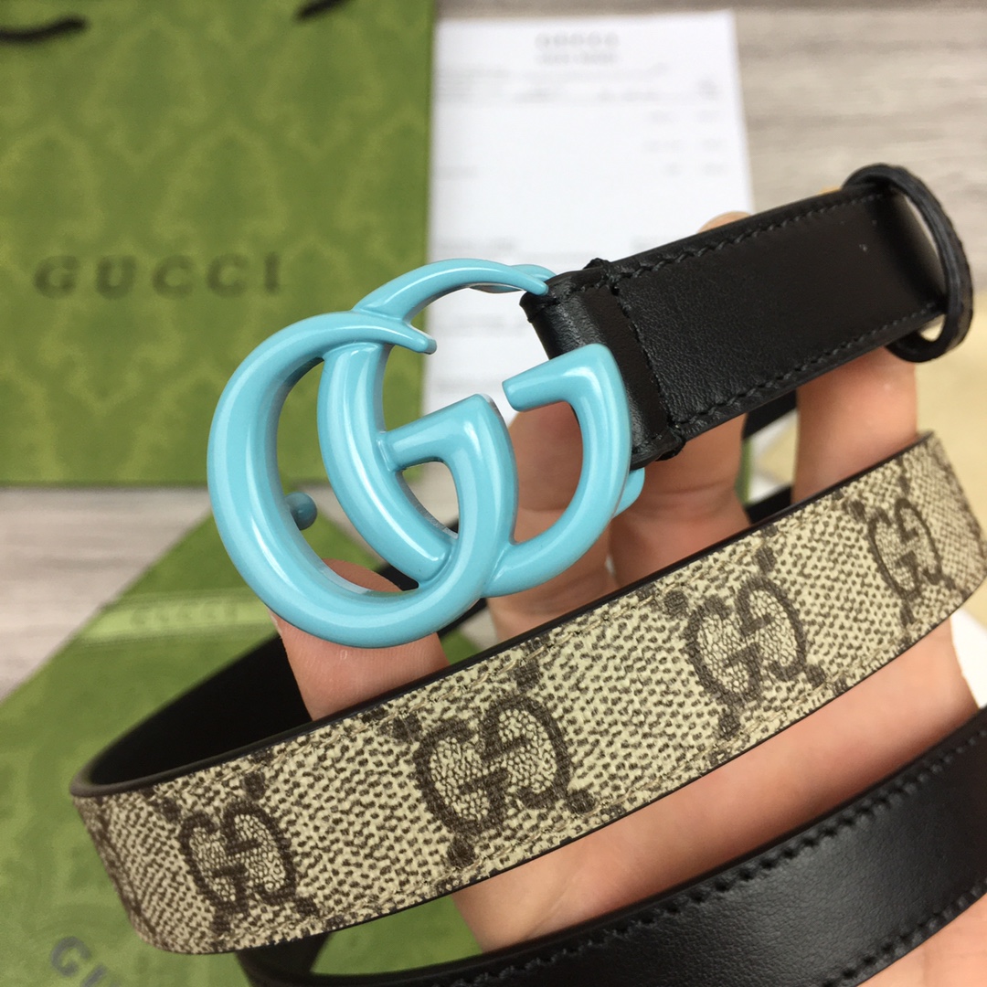 Gucci  Leather Belt With Double G Buckle  (2cm) - 