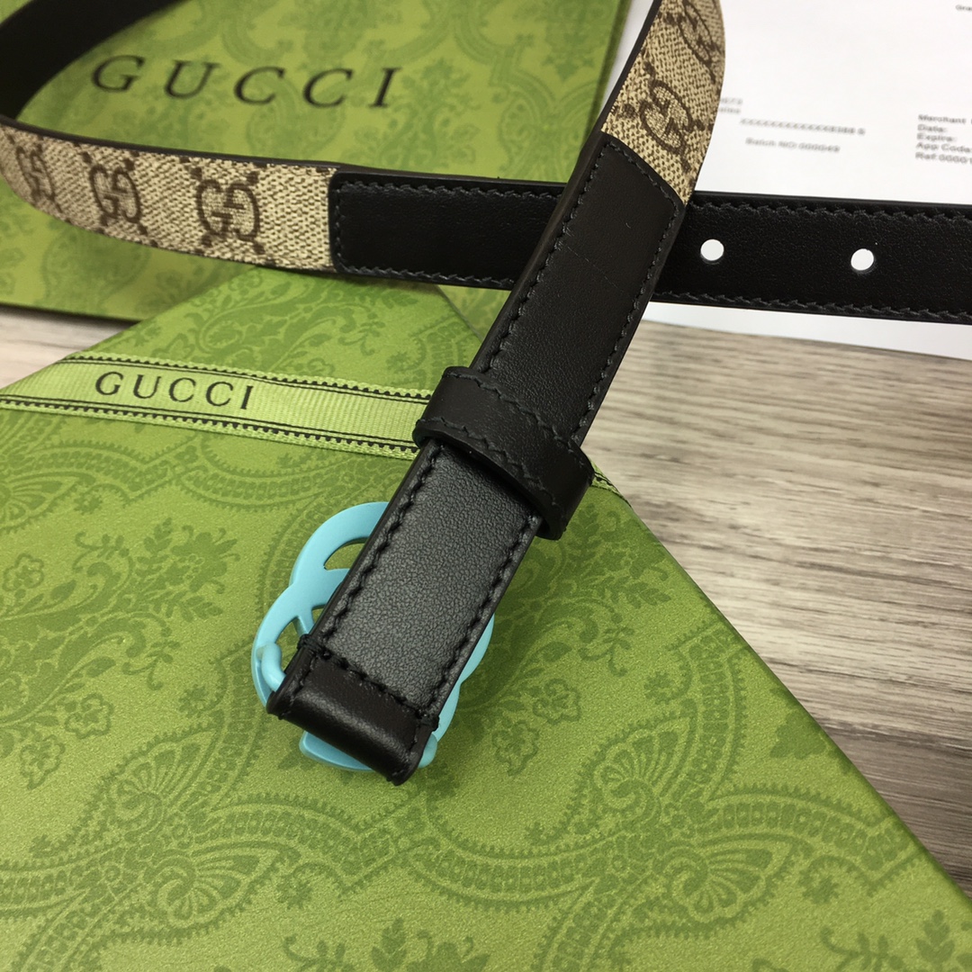 Gucci  Leather Belt With Double G Buckle  (2cm) - 
