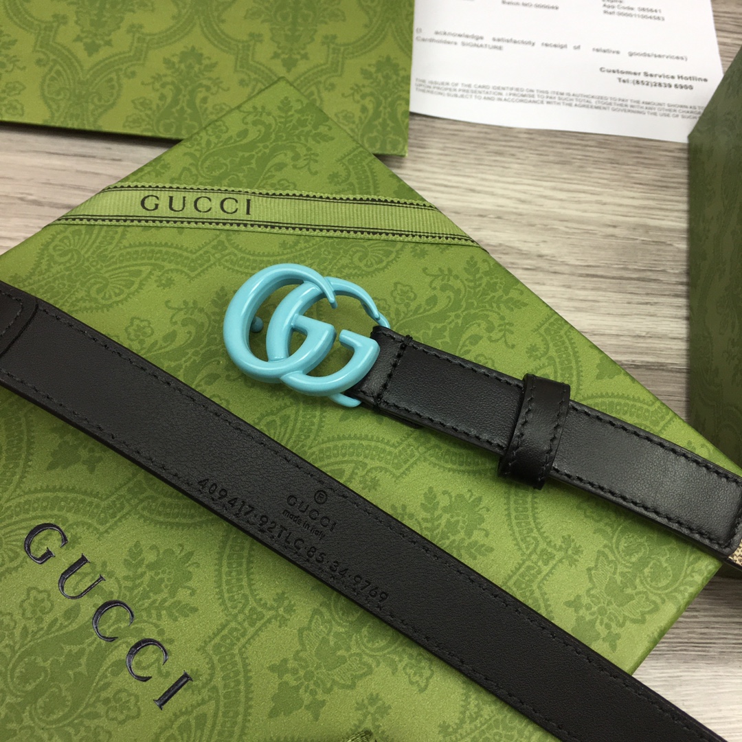 Gucci  Leather Belt With Double G Buckle  (2cm) - 