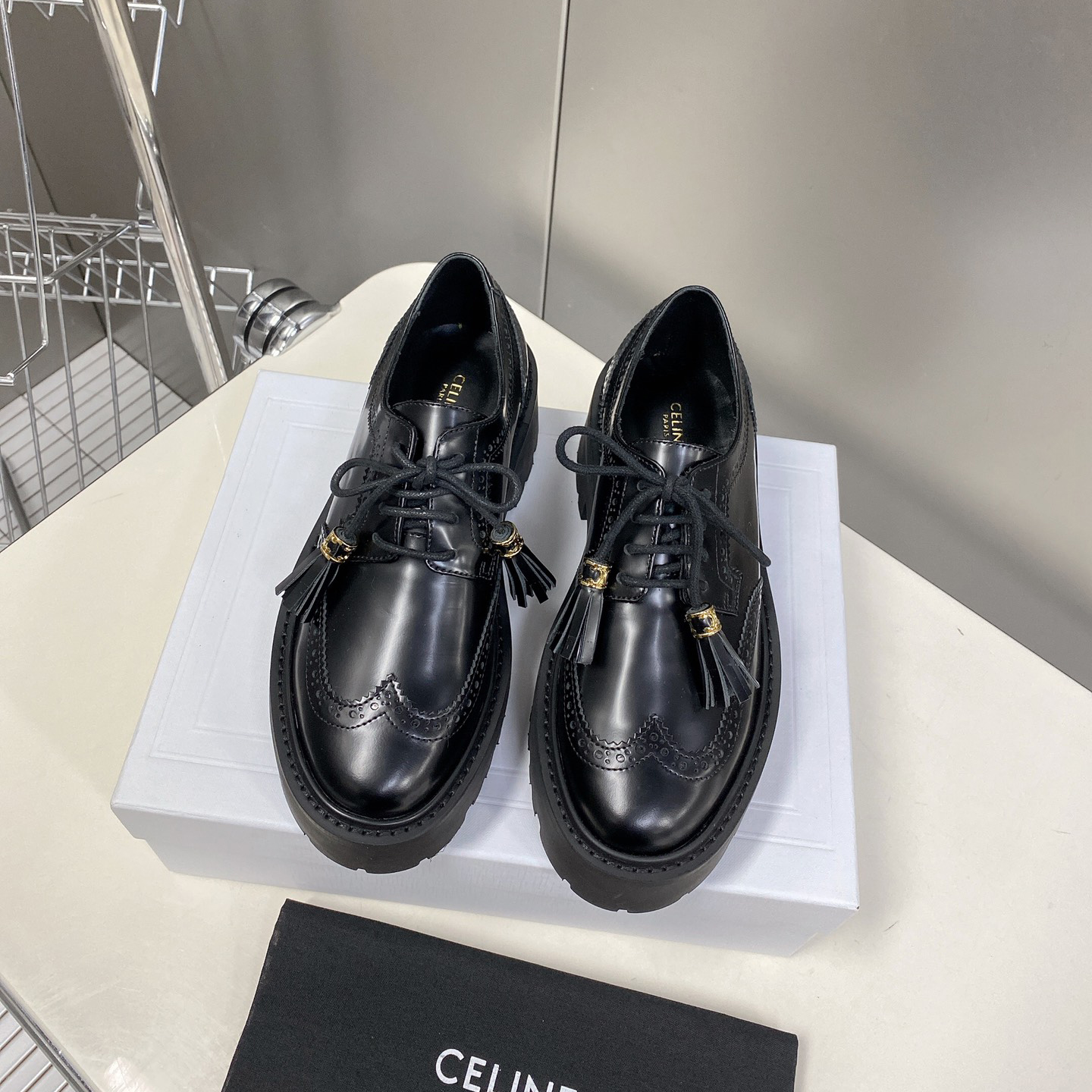 Celine Bulky Brogue Derby In Polished Bull - 