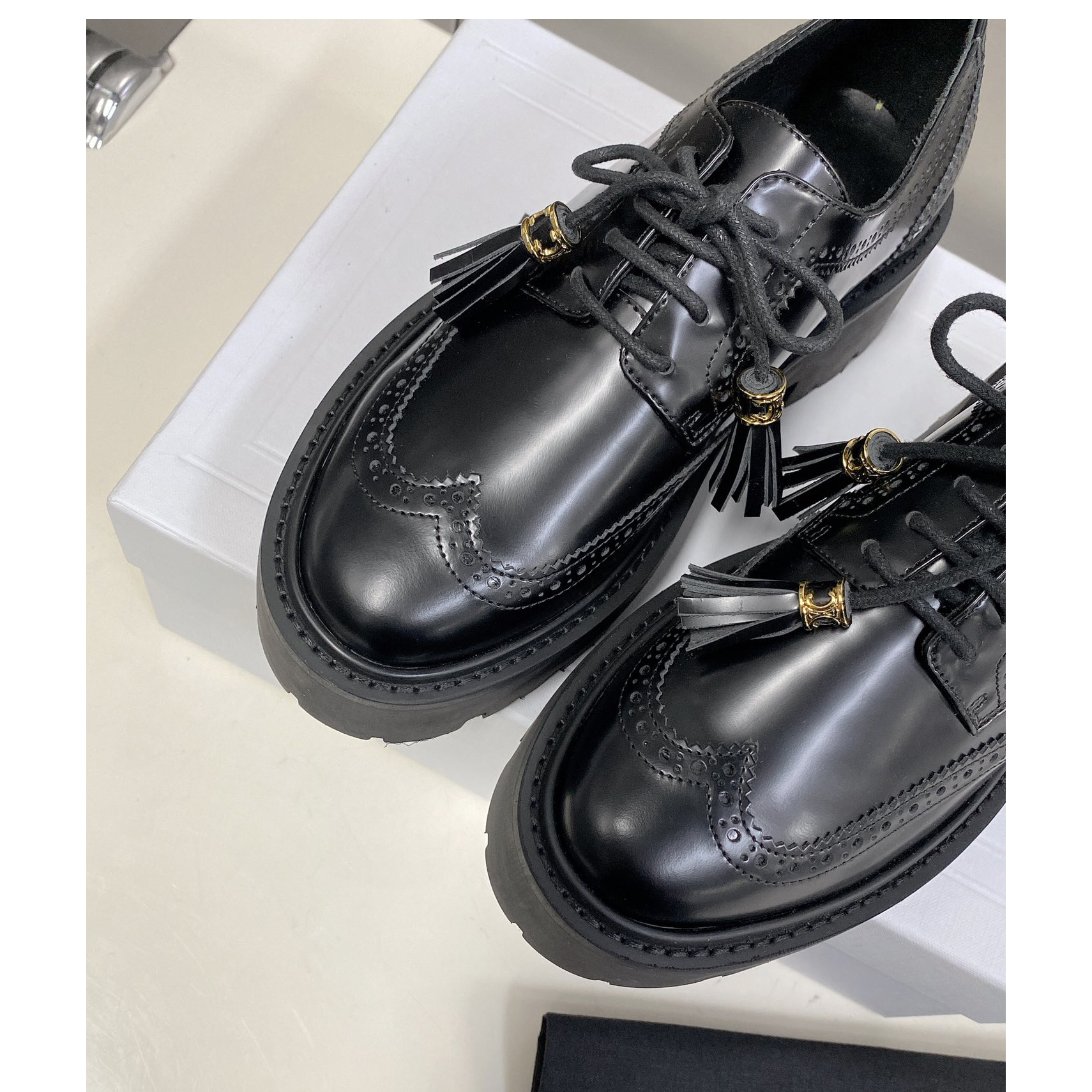 Celine Bulky Brogue Derby In Polished Bull - 