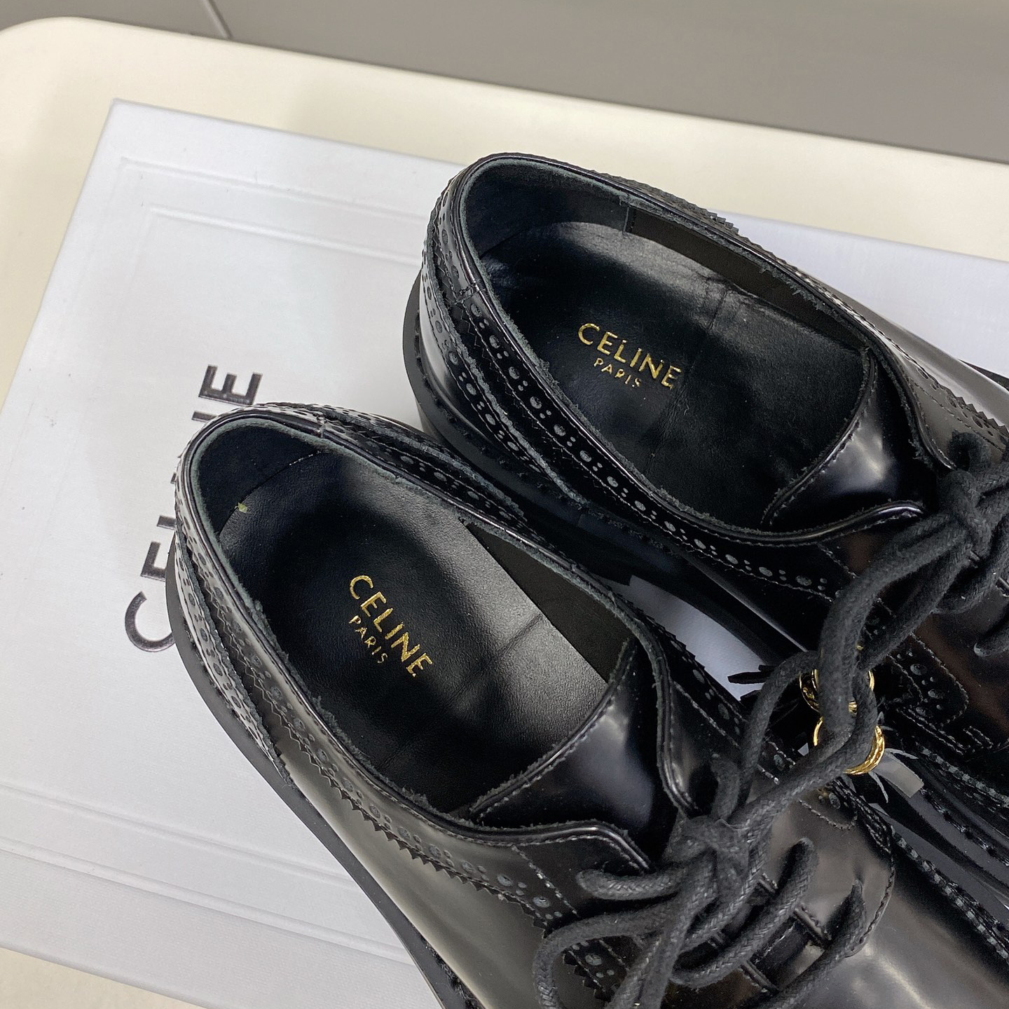 Celine Bulky Brogue Derby In Polished Bull - 