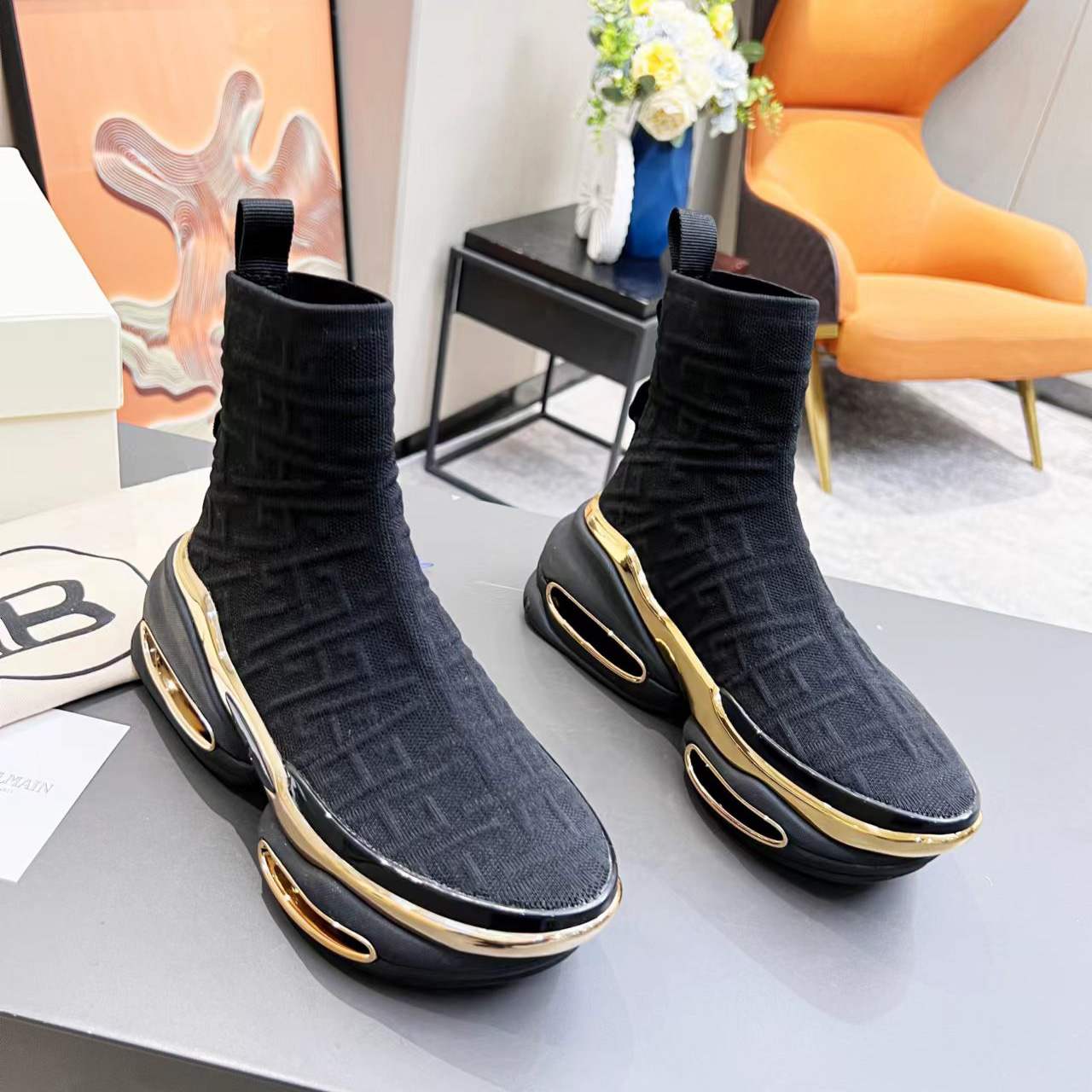 Balmain Kknit And Suede B-Bold High-Top Sneakers - 
