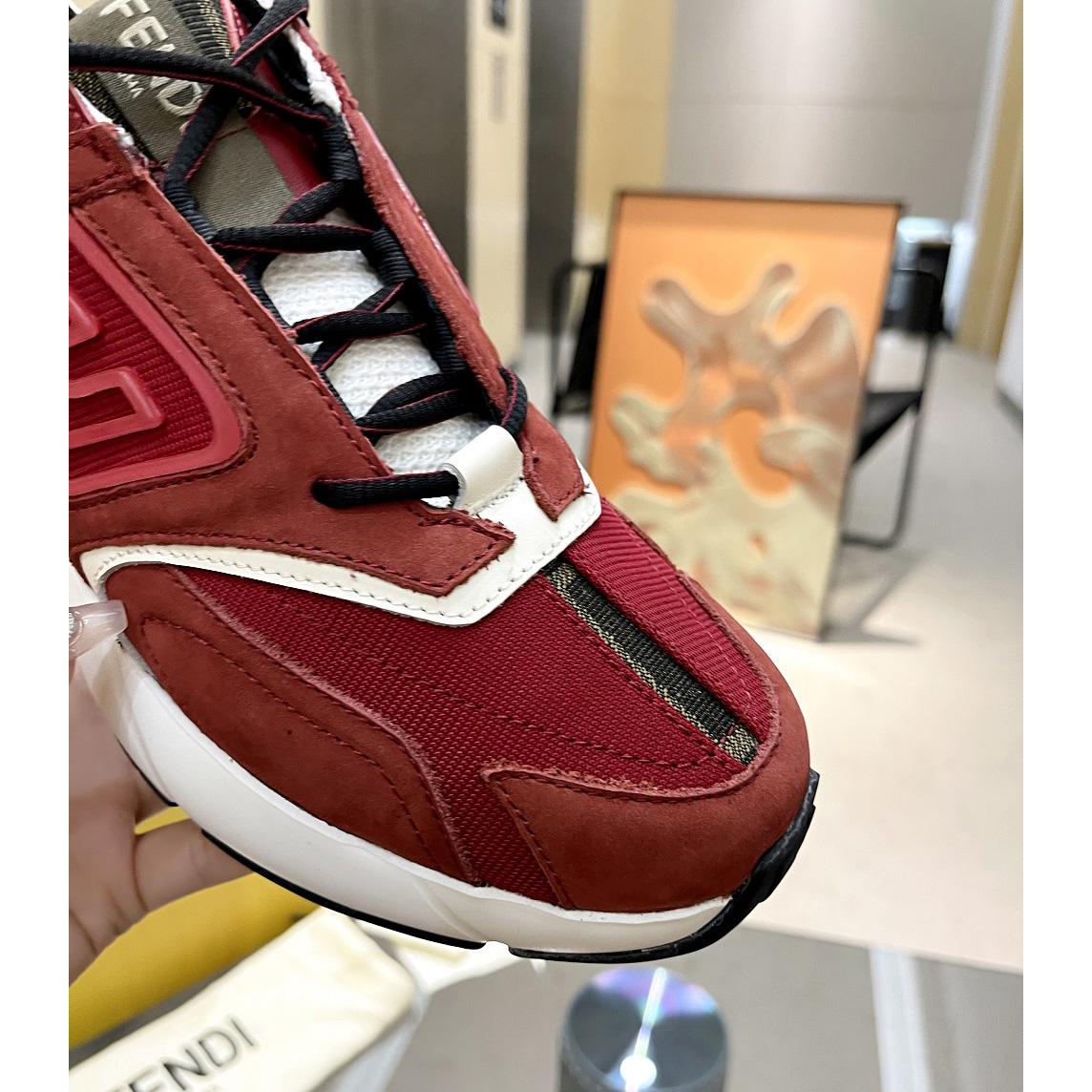 Fendi Faster Trainers Burgundy Nubuck Leather Low-Tops Sneakers - 