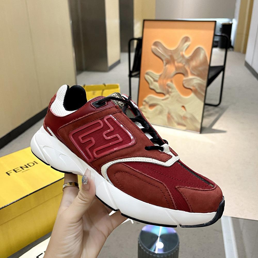 Fendi Faster Trainers Burgundy Nubuck Leather Low-Tops Sneakers - 