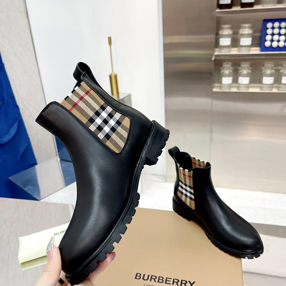 Burberry Vintage Check Detail Leather Chelsea Boots - DesignerGu