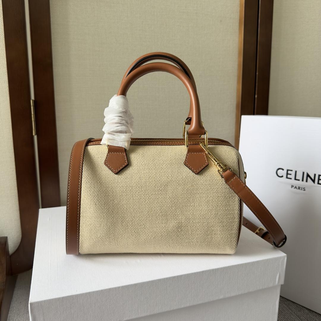 Celine Small Boston Cuir Triomphe In Textile And Calfskin Natural/Tan - 