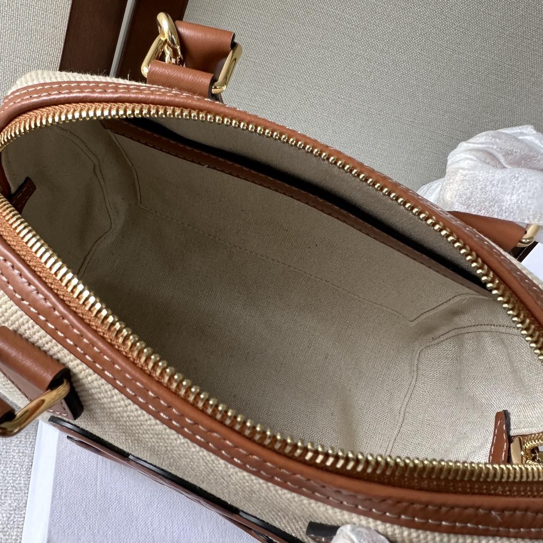 Celine Small Boston Cuir Triomphe In Textile And Calfskin Natural/Tan - 