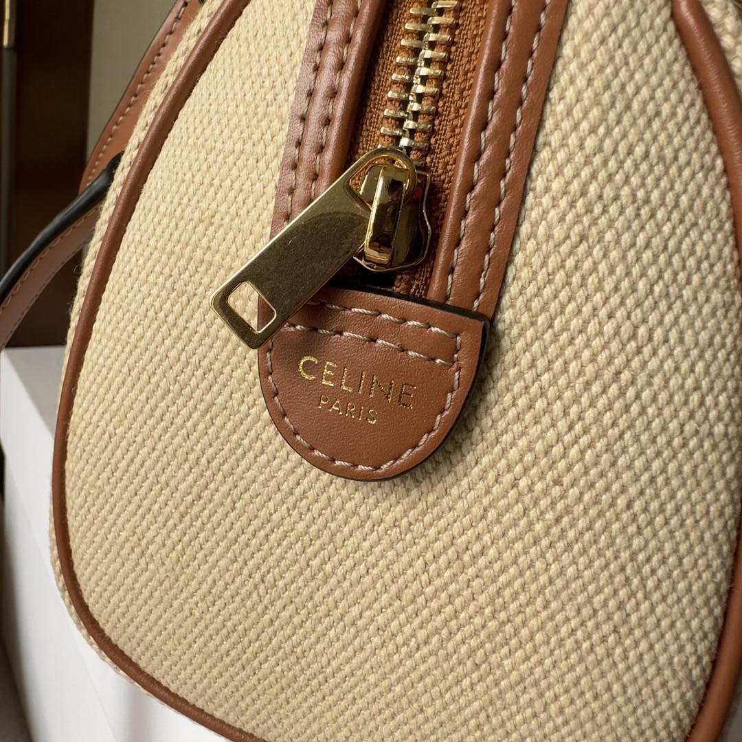 Celine Small Boston Cuir Triomphe In Textile And Calfskin Natural/Tan - 