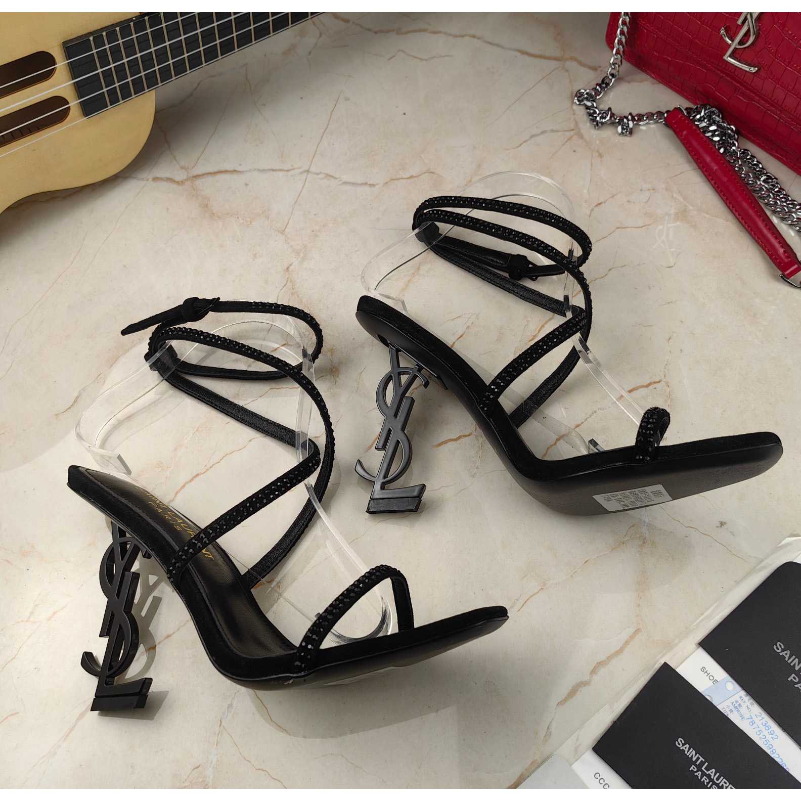Saint Laurent Opyum Sandals In Crepe Satin And Rhinestones  - 