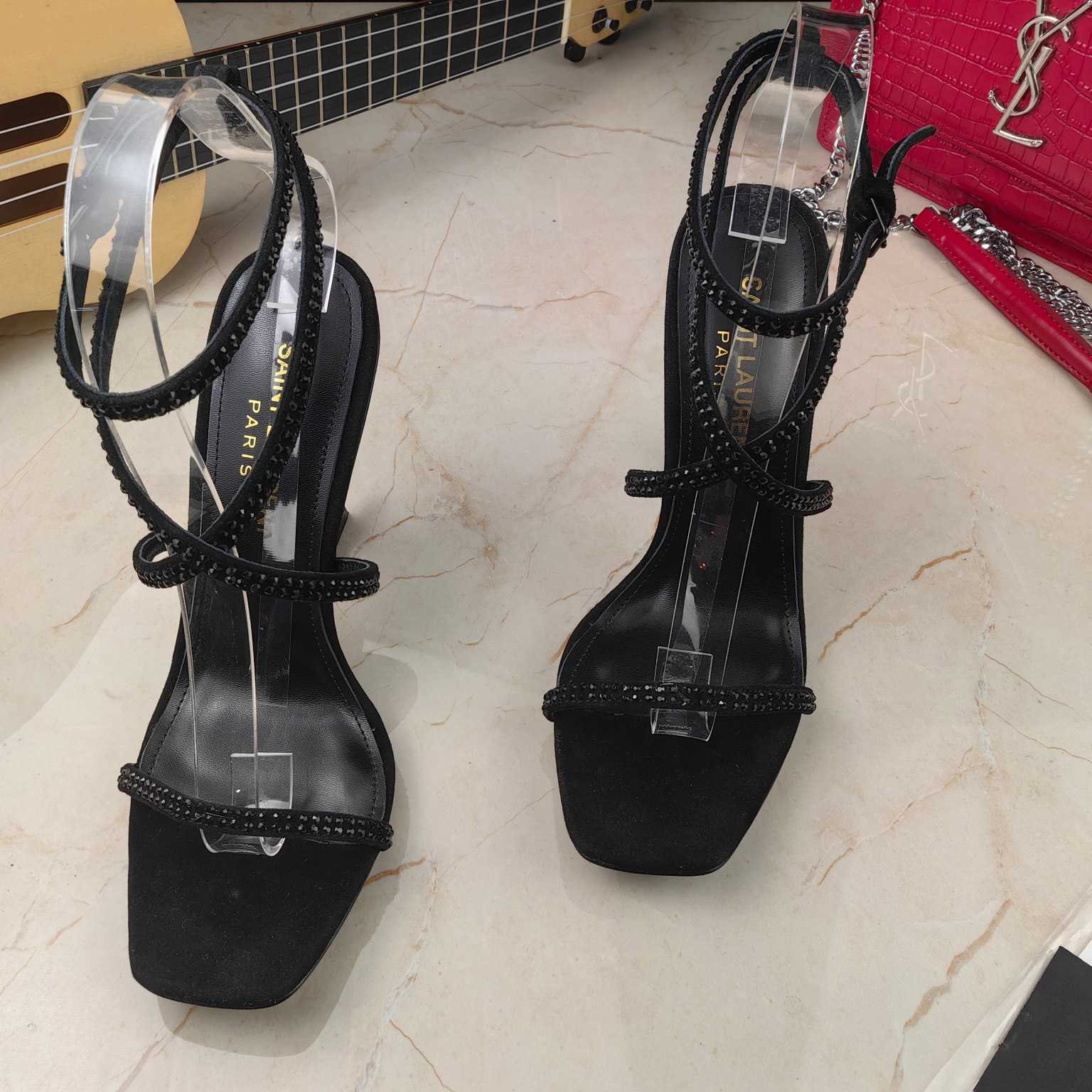 Saint Laurent Opyum Sandals In Crepe Satin And Rhinestones  - 