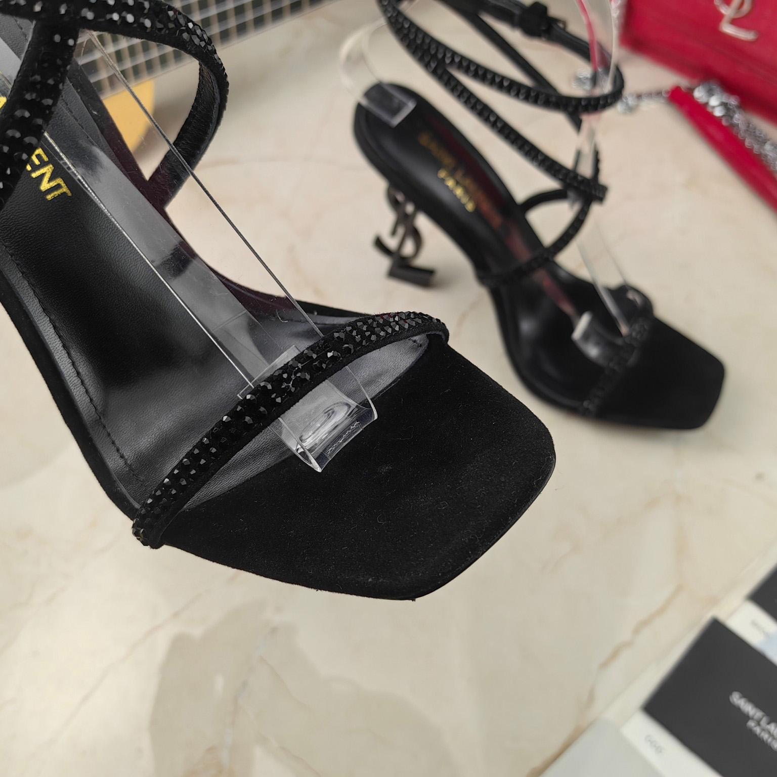 Saint Laurent Opyum Sandals In Crepe Satin And Rhinestones  - 