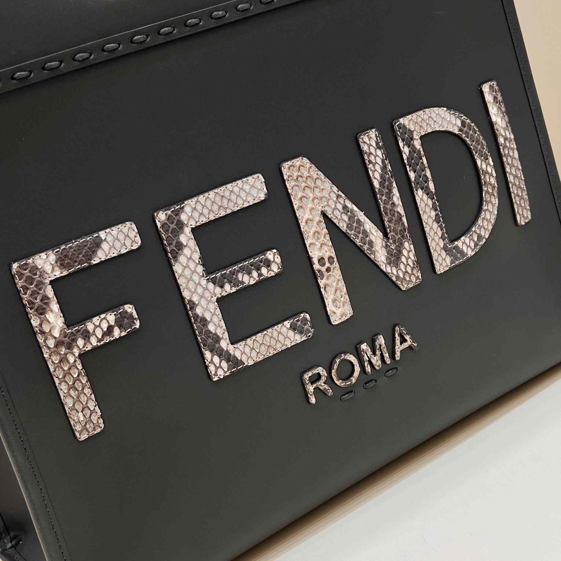 Fendi Sunshine Medium Dark Gray Leather And Elaphe Shopper - 