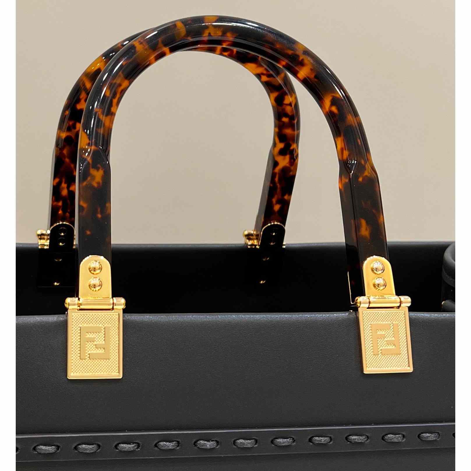 Fendi Sunshine Medium Dark Gray Leather And Elaphe Shopper - 
