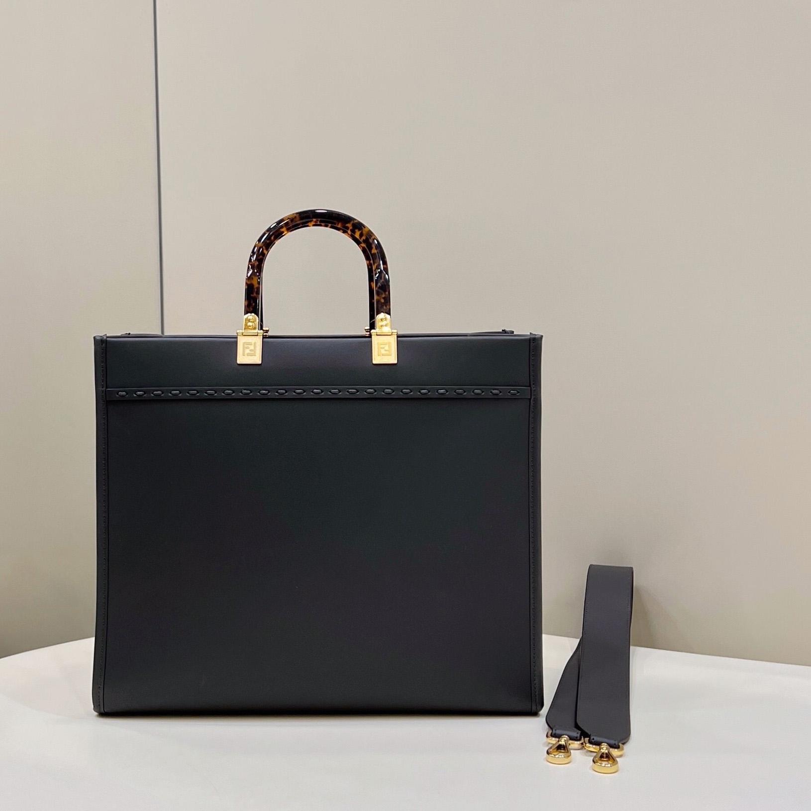 Fendi Sunshine Medium Dark Gray Leather And Elaphe Shopper - 