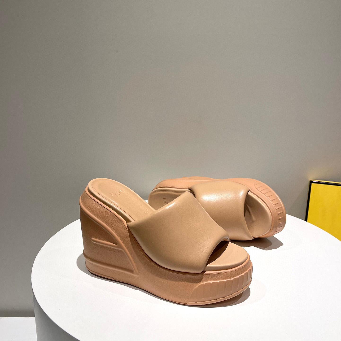 Fendi Fashion Show Beige Nappa Leather Slides - 