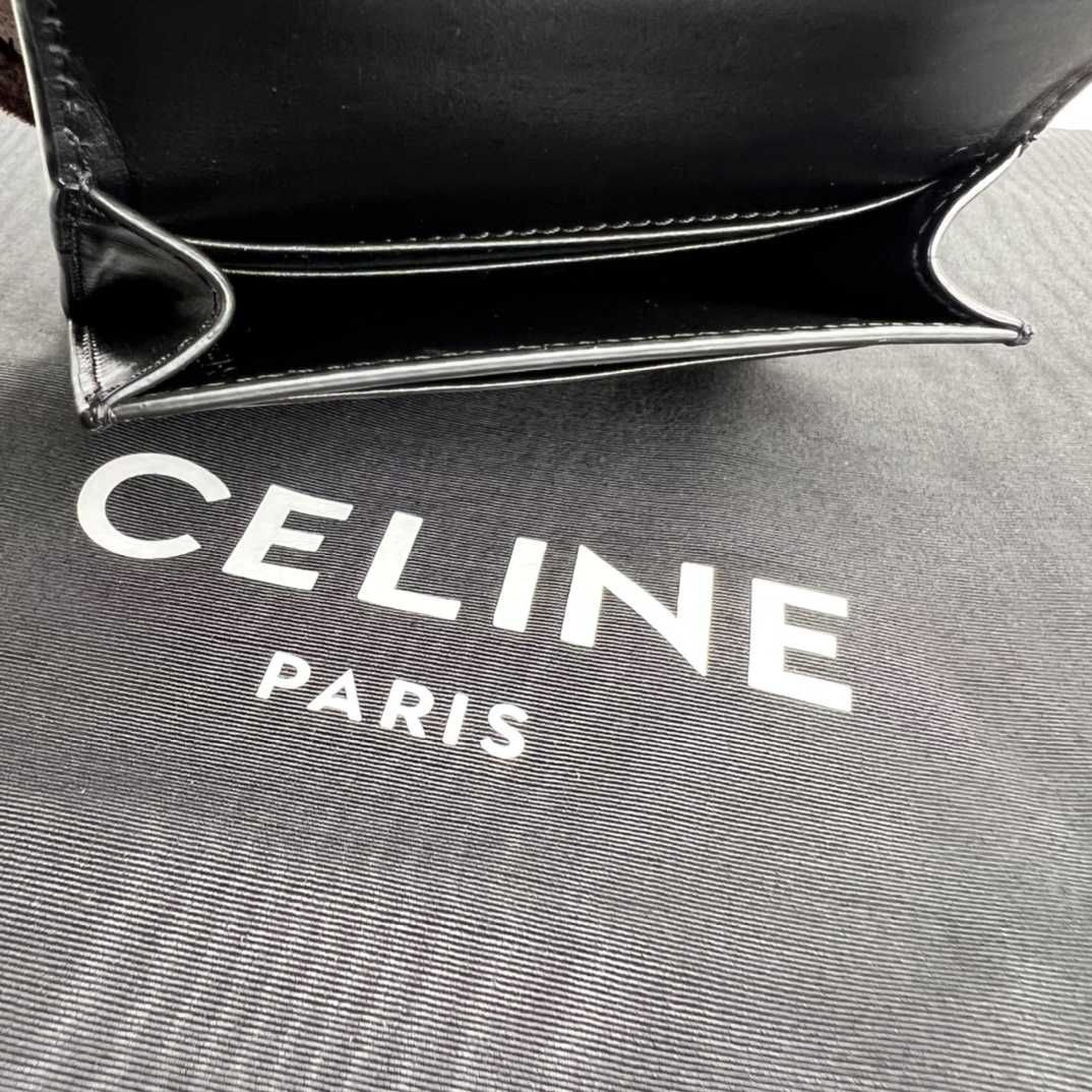 Celine Compact Wallet With Coin Triomphe In Shiny Calfskin - DesignerGu