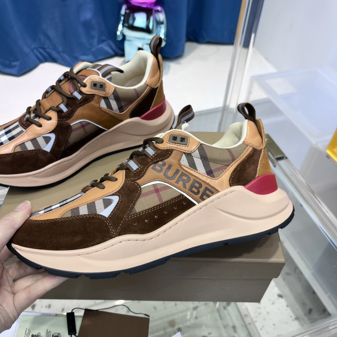 Burberry Logo Print Check And Suede Sneakers - 