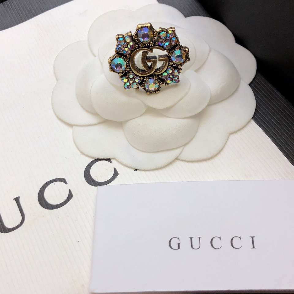 Gucci Double G Crystal Flower Ring - 
