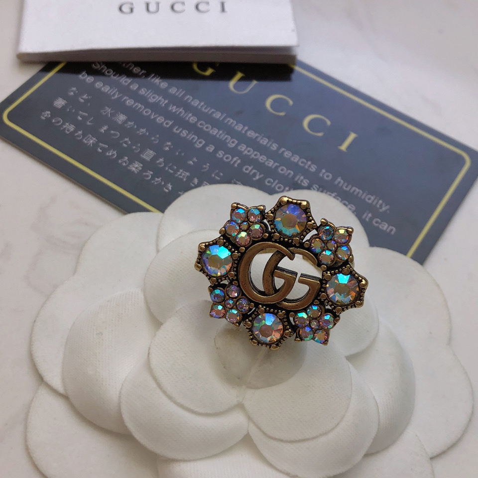 Gucci Double G Crystal Flower Ring - 