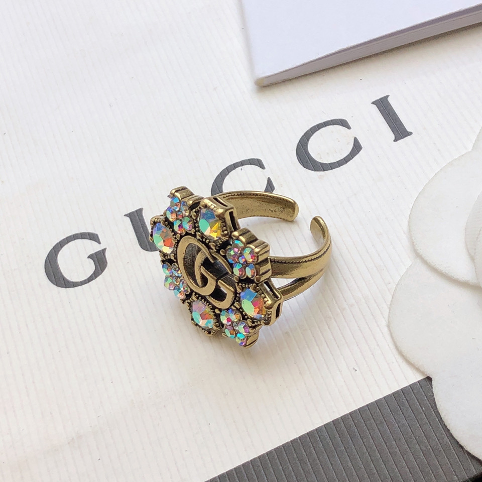 Gucci Double G Crystal Flower Ring - 