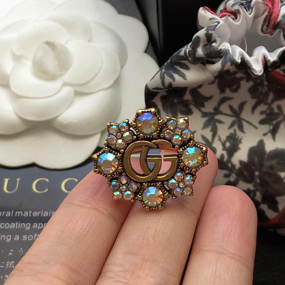Gucci Double G Crystal Flower Ring - 