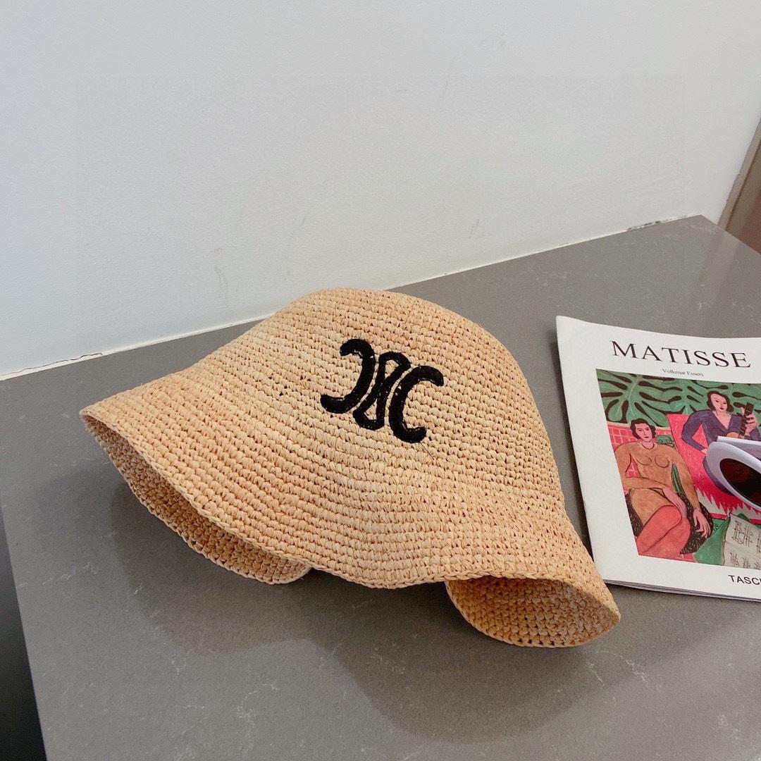 Celine Triomphe Hat In Raphia Natural / Black - DesignerGu