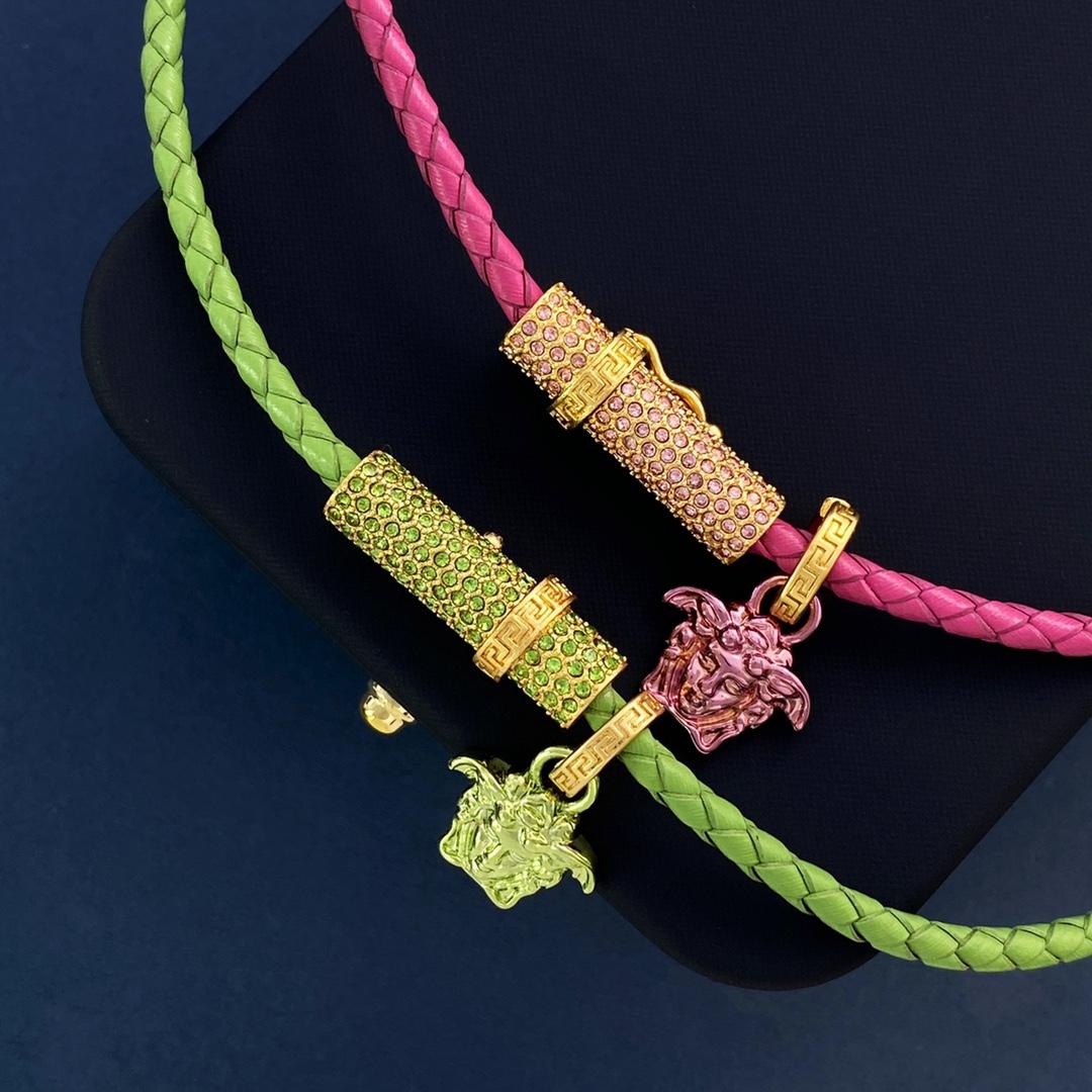 Versace Medusa Pendant Leather Necklace - DesignerGu