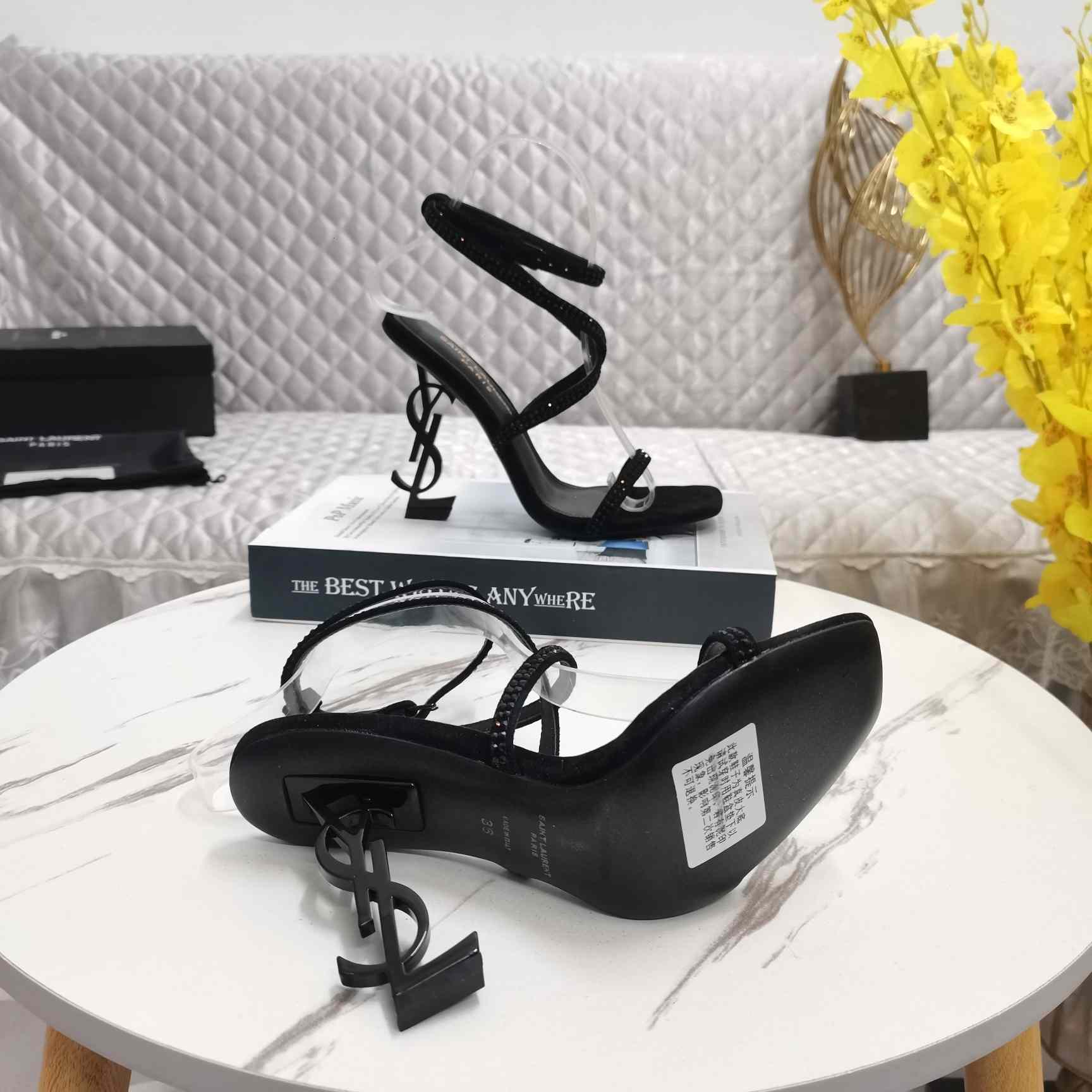 Saint Laurent Opyum Embellished Satin Sandals - 