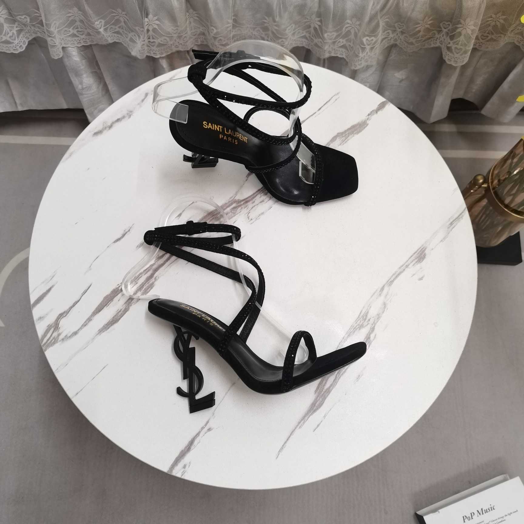 Saint Laurent Opyum Embellished Satin Sandals - 