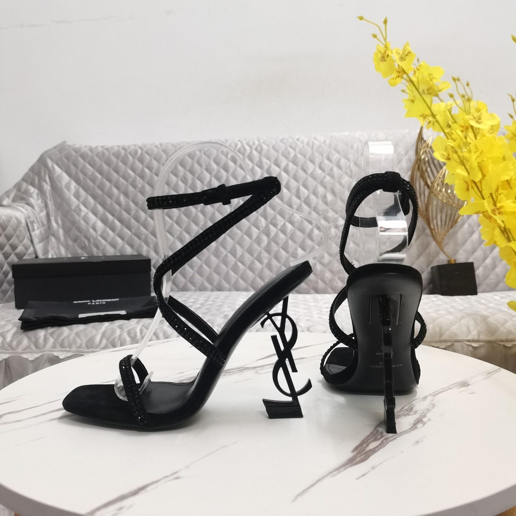 Saint Laurent Opyum Embellished Satin Sandals - 