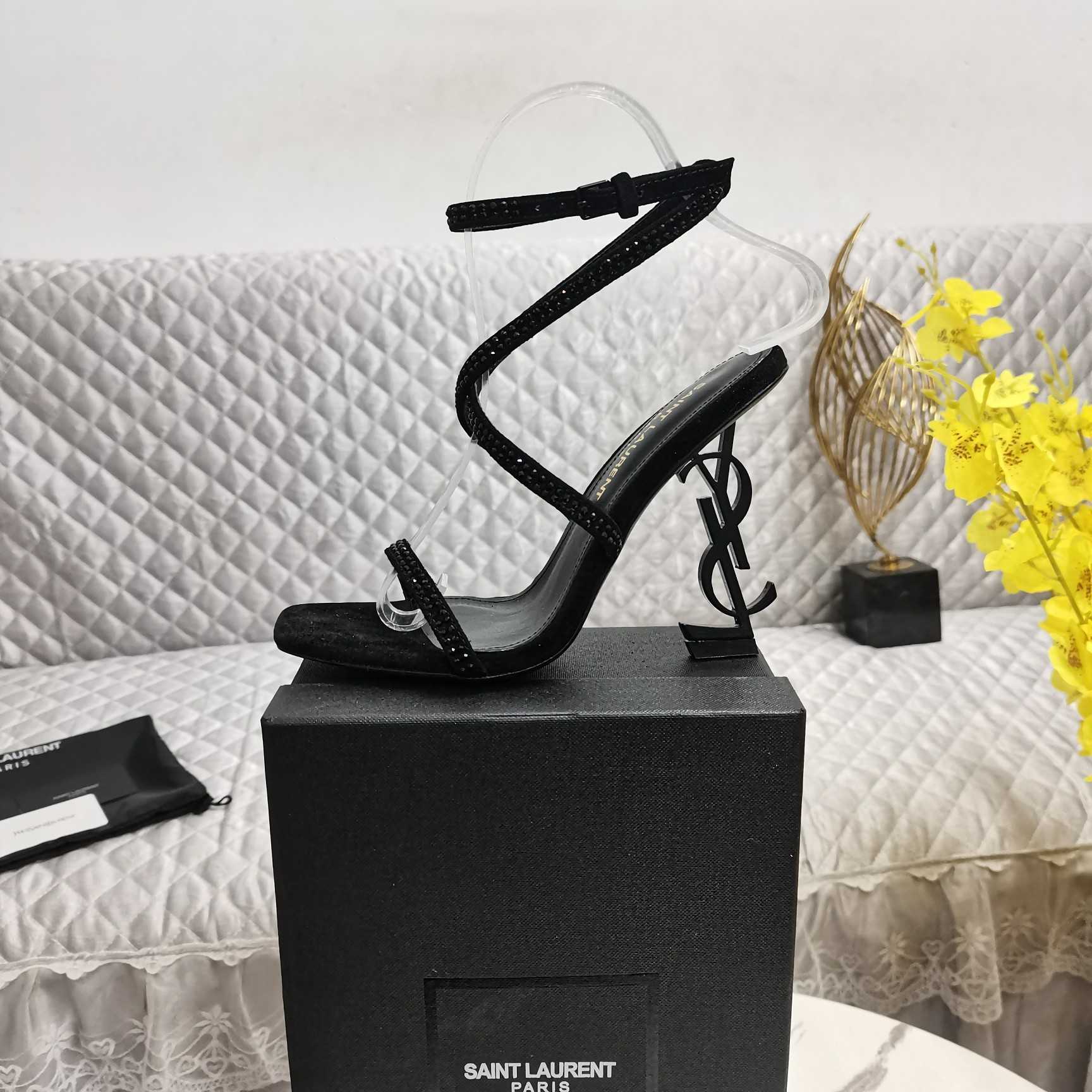 Saint Laurent Opyum Embellished Satin Sandals - 