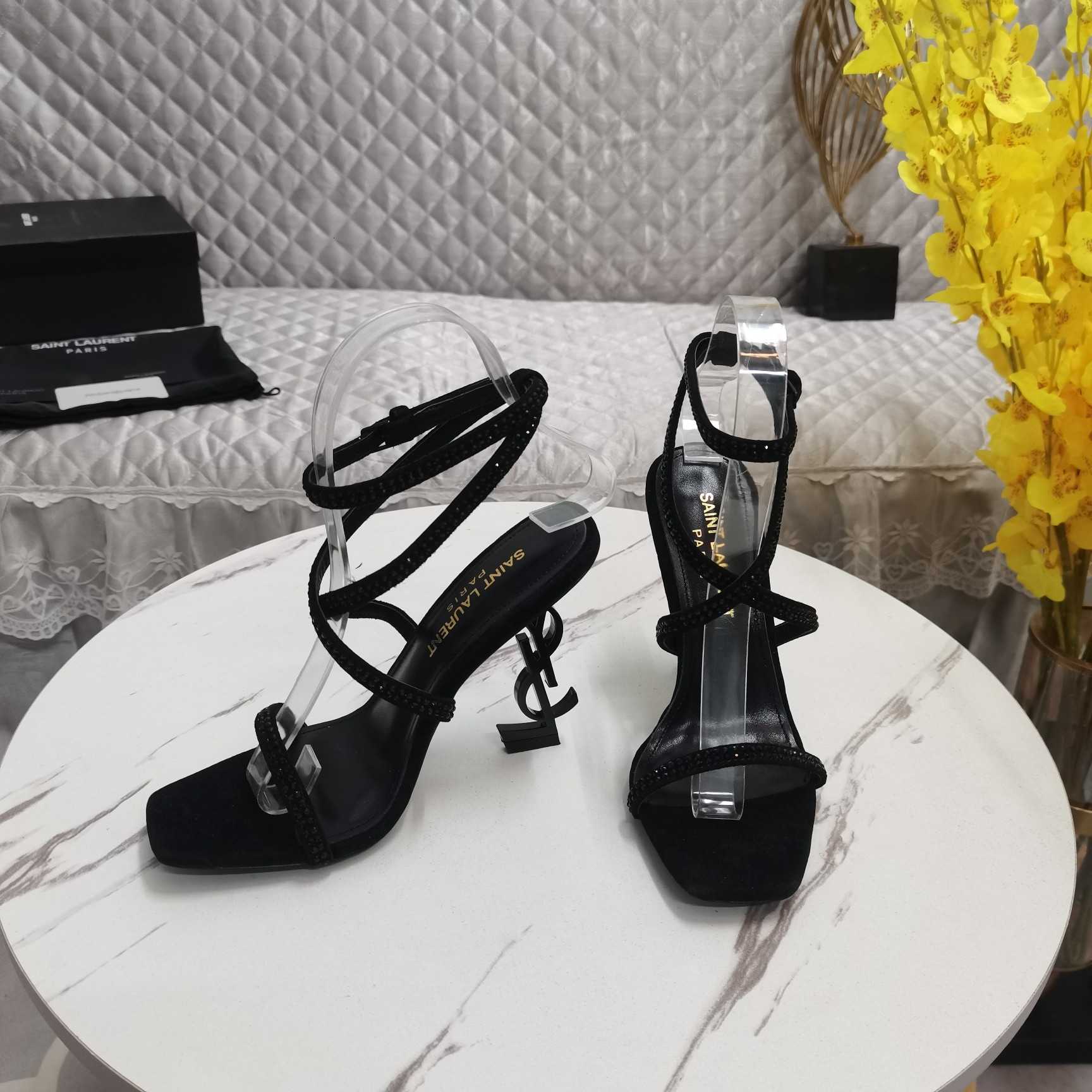 Saint Laurent Opyum Embellished Satin Sandals - 