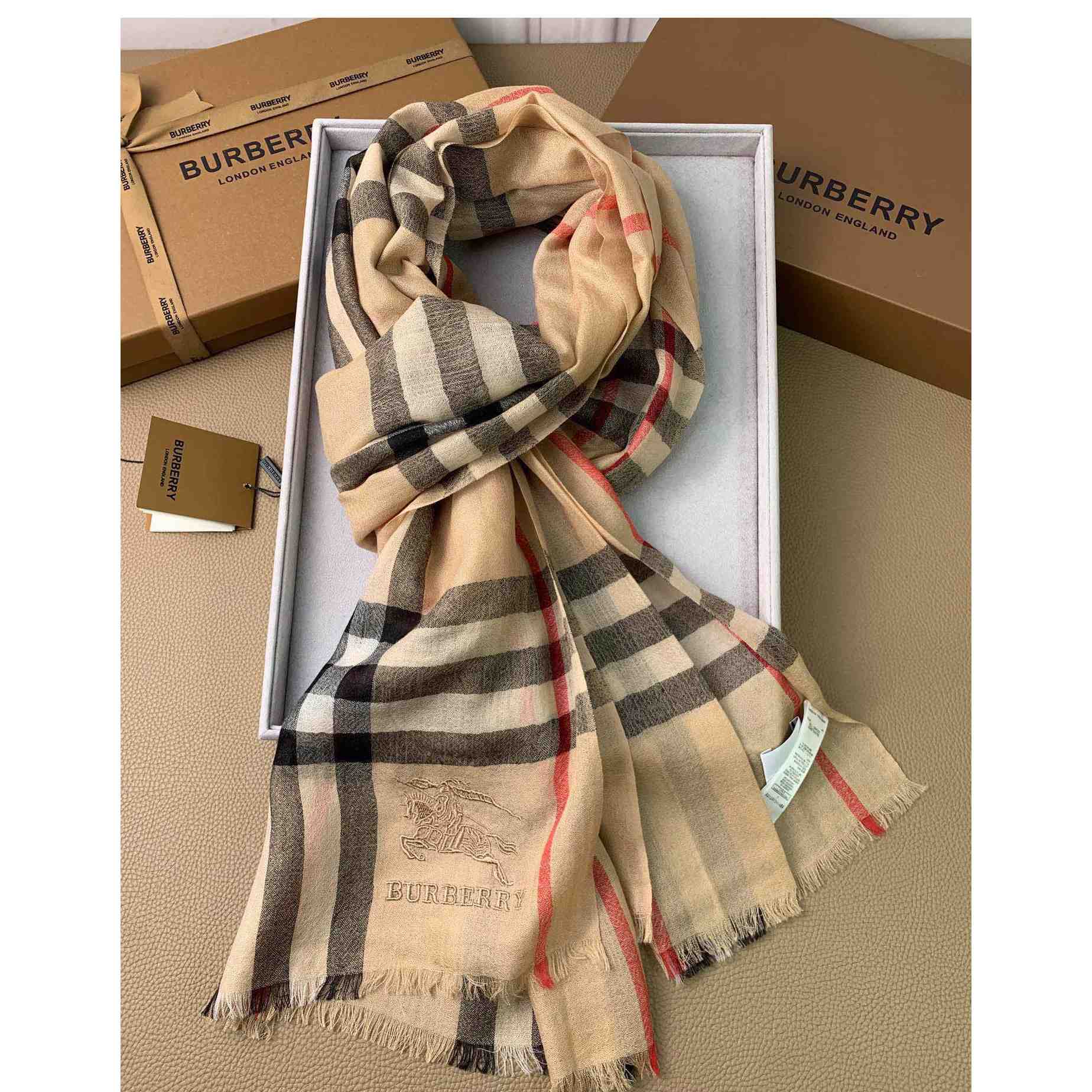 Burberry Lightweight Check Wool Silk Scarf - 
