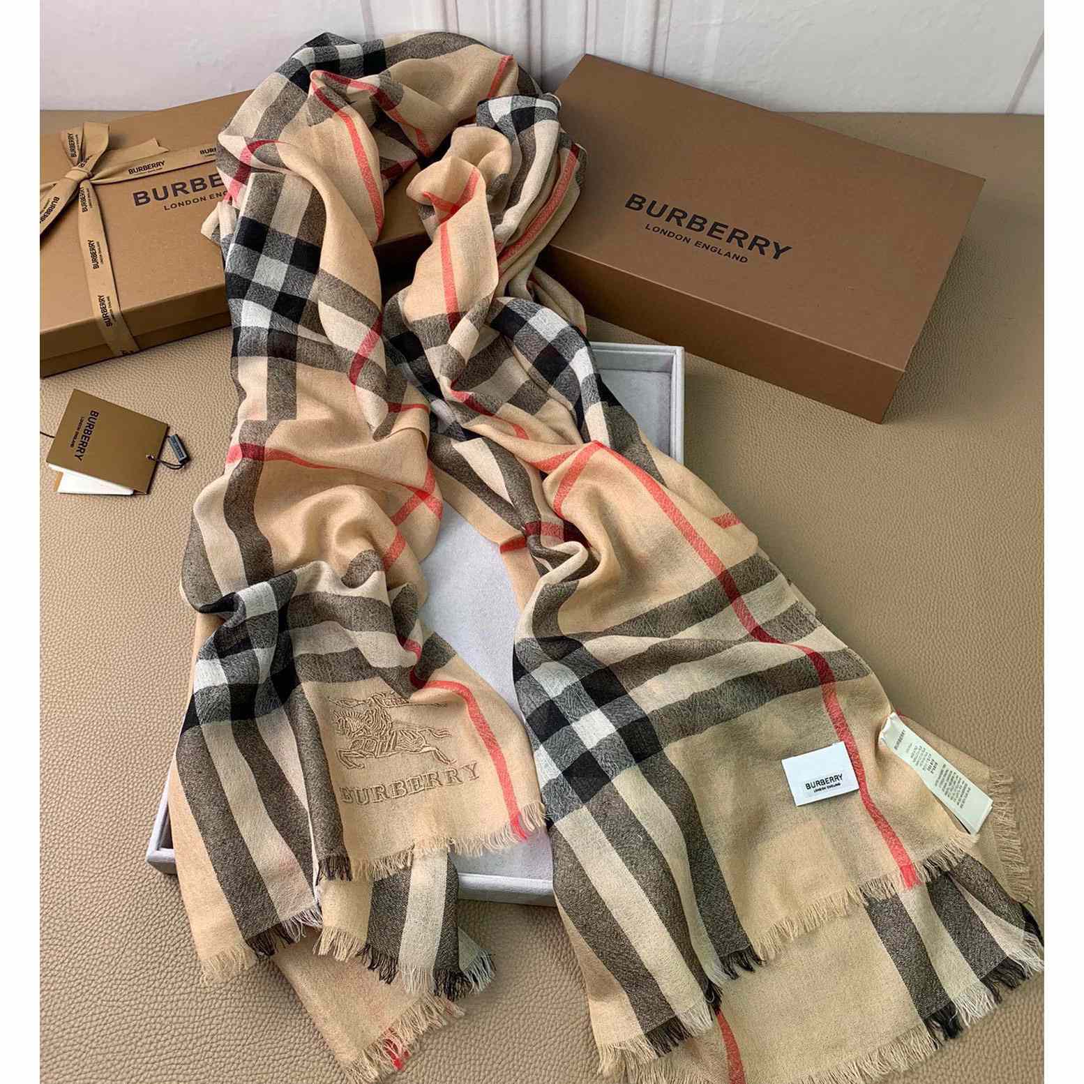 Burberry Lightweight Check Wool Silk Scarf - 