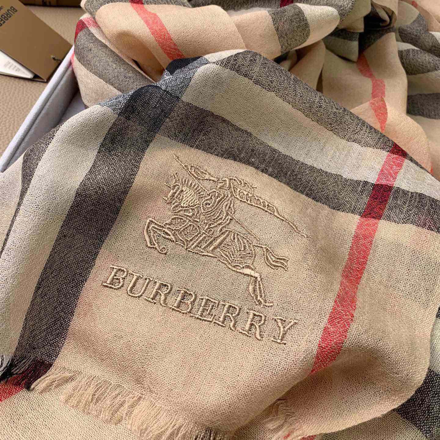 Burberry Lightweight Check Wool Silk Scarf - 