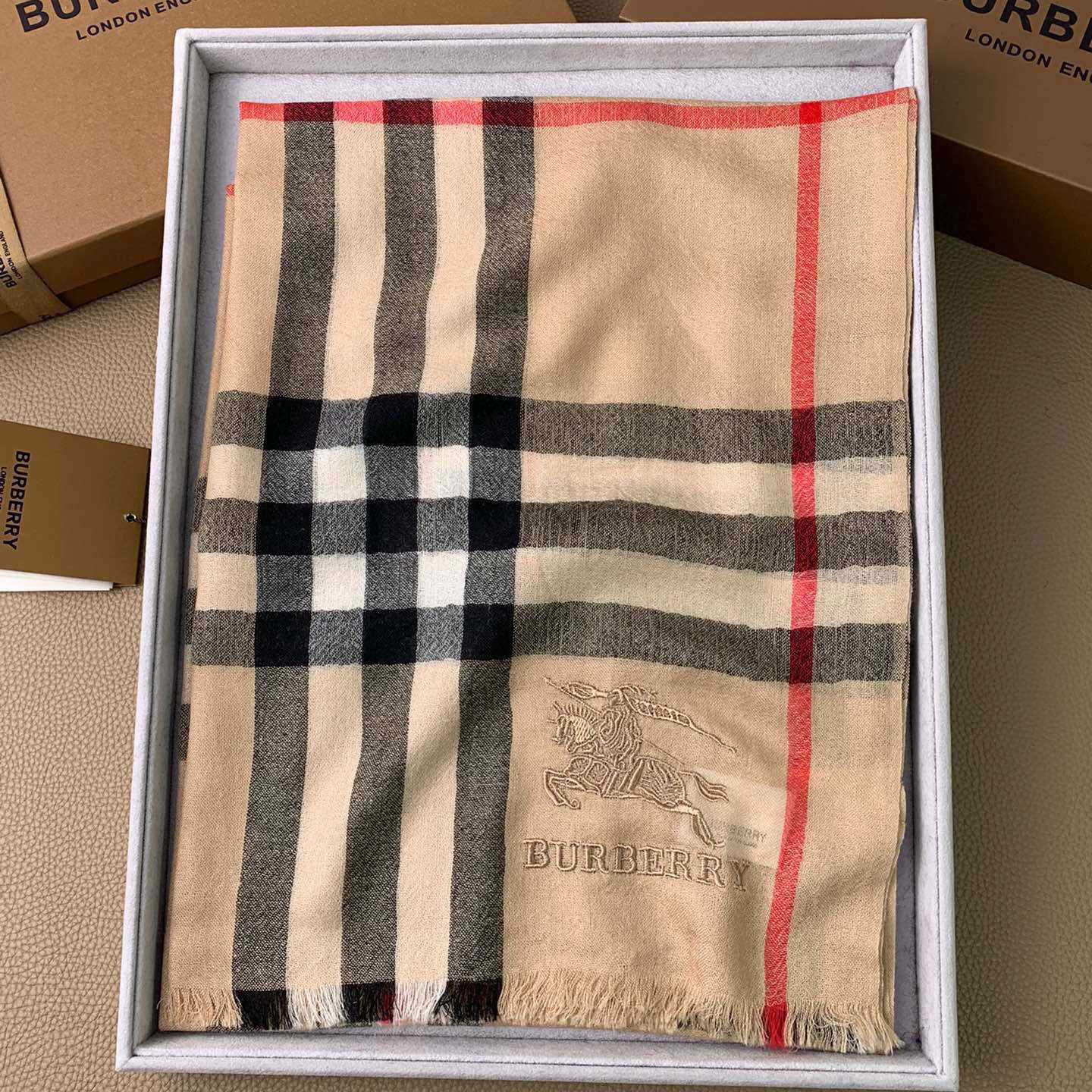 Burberry Lightweight Check Wool Silk Scarf - 