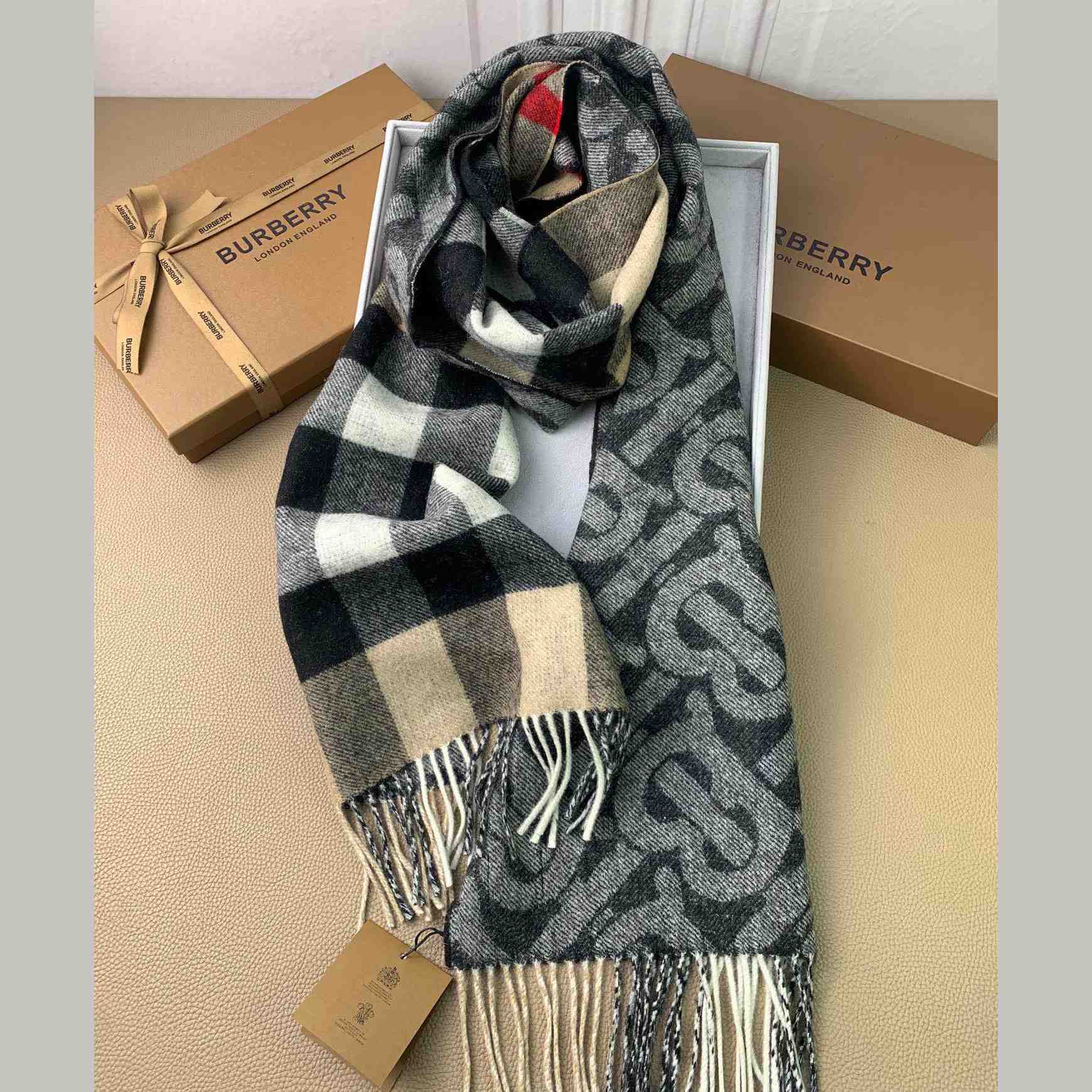 Burberry Check Cashmere Reversible Scarf - 