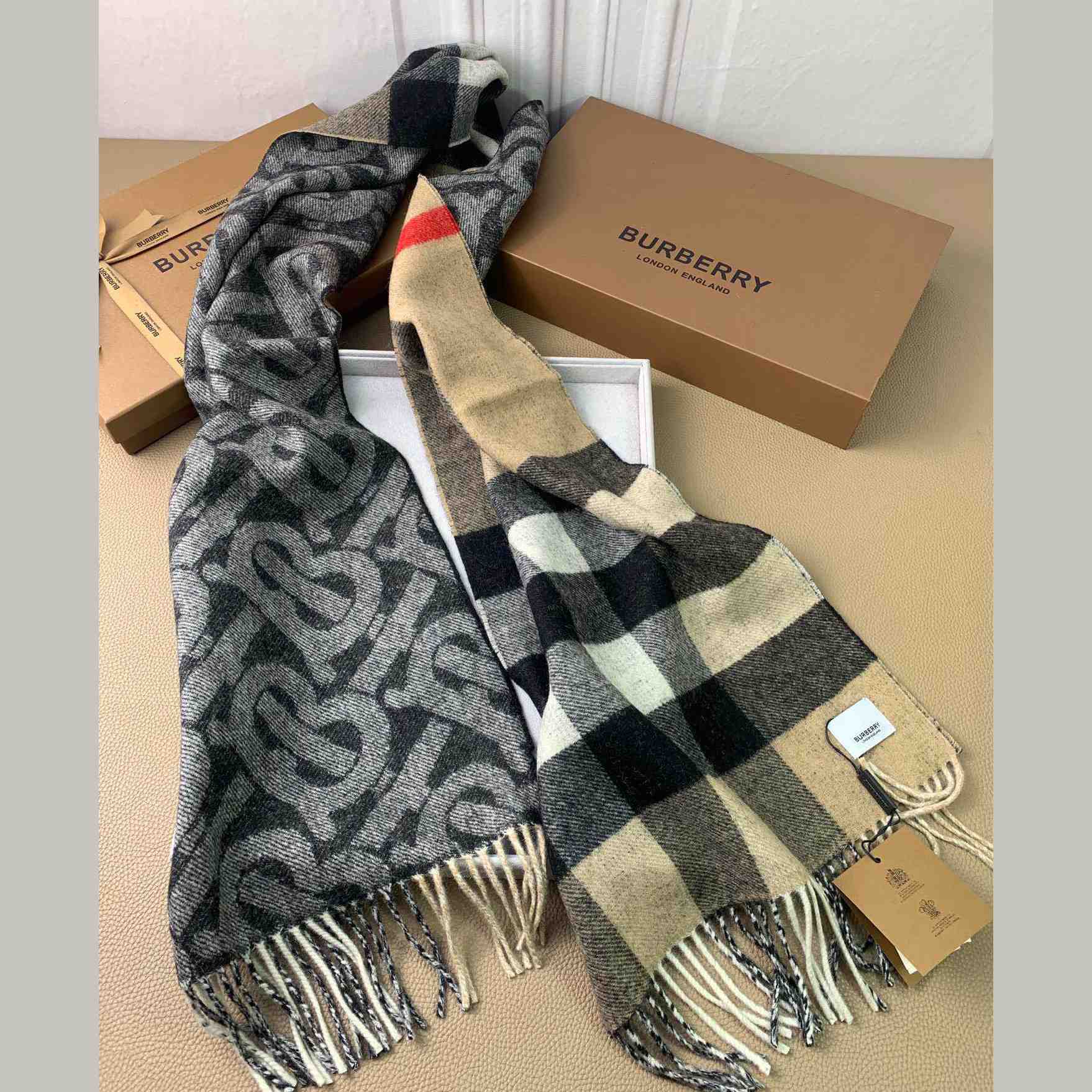 Burberry Check Cashmere Reversible Scarf - 