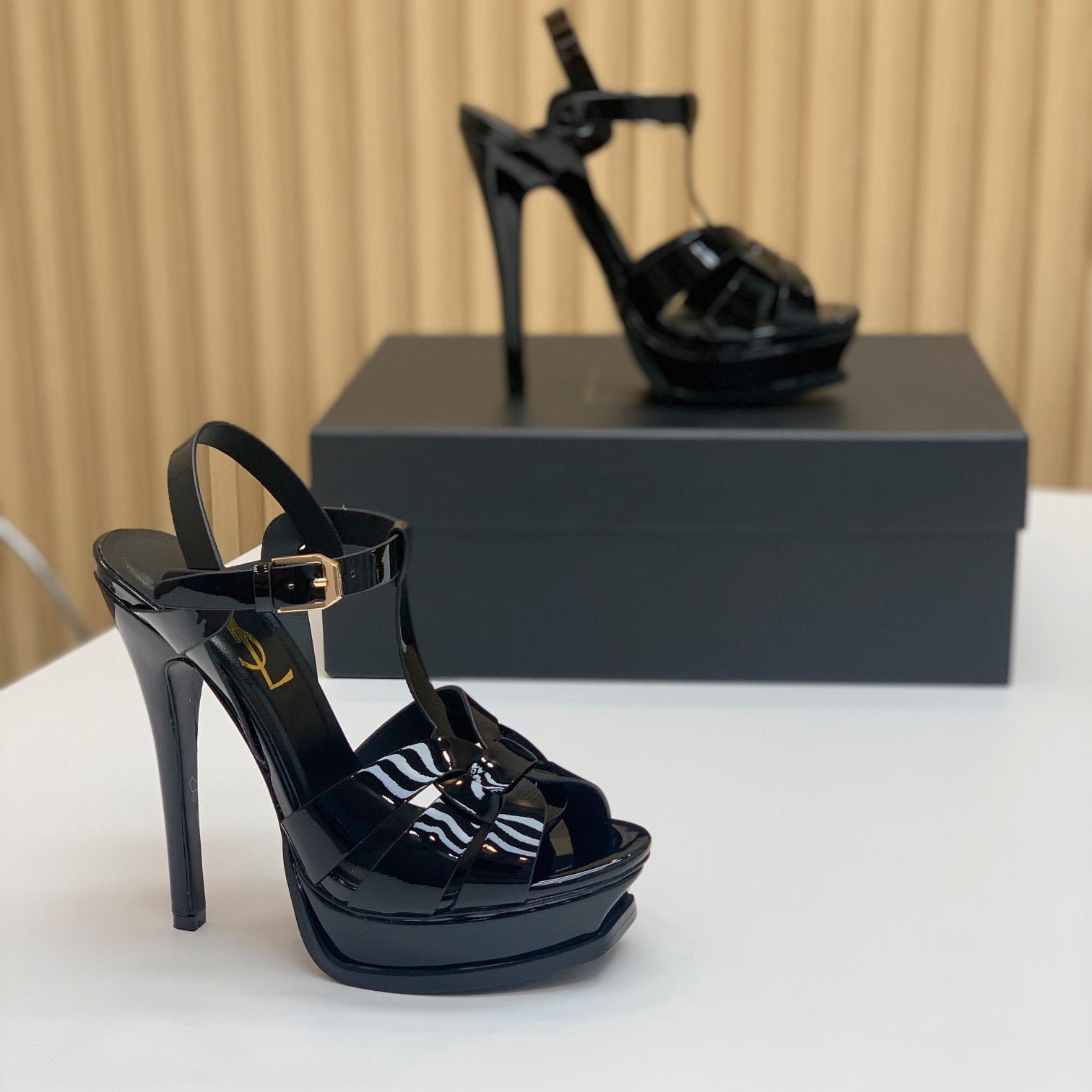 Saint Laurent Tribute Platform Sandals In Patent Leather - 