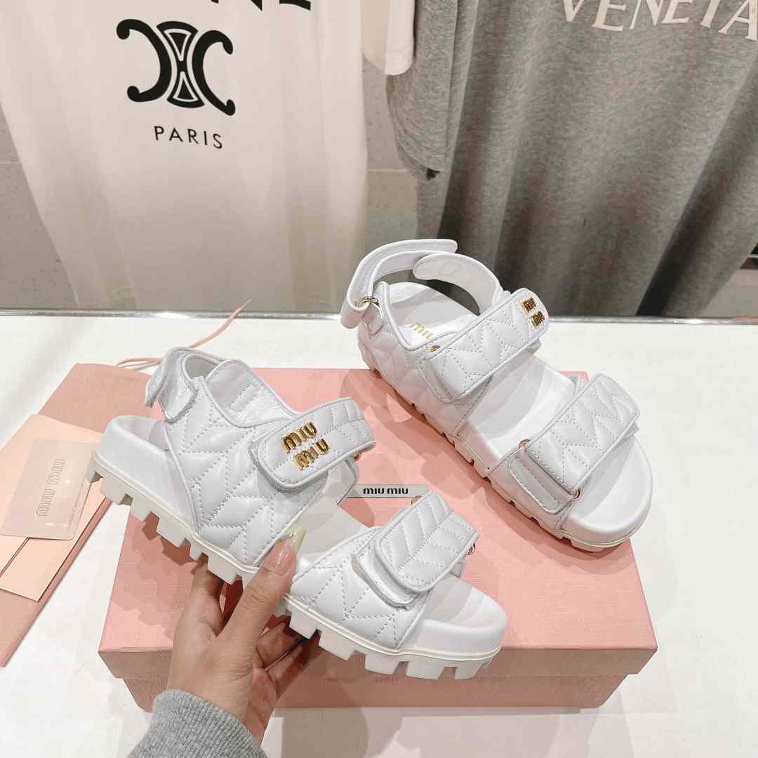 Miu Miu Sporty Matelassé Nappa Leather Sandals - 