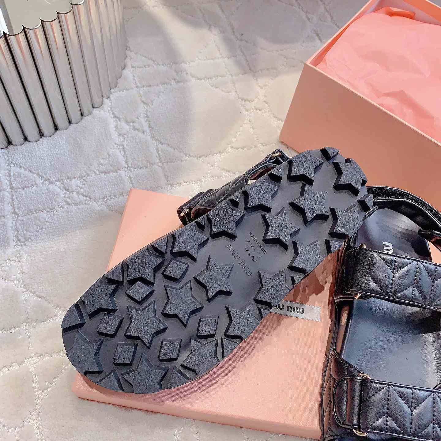 Miu Miu Sporty Matelassé Nappa Leather Sandals - 