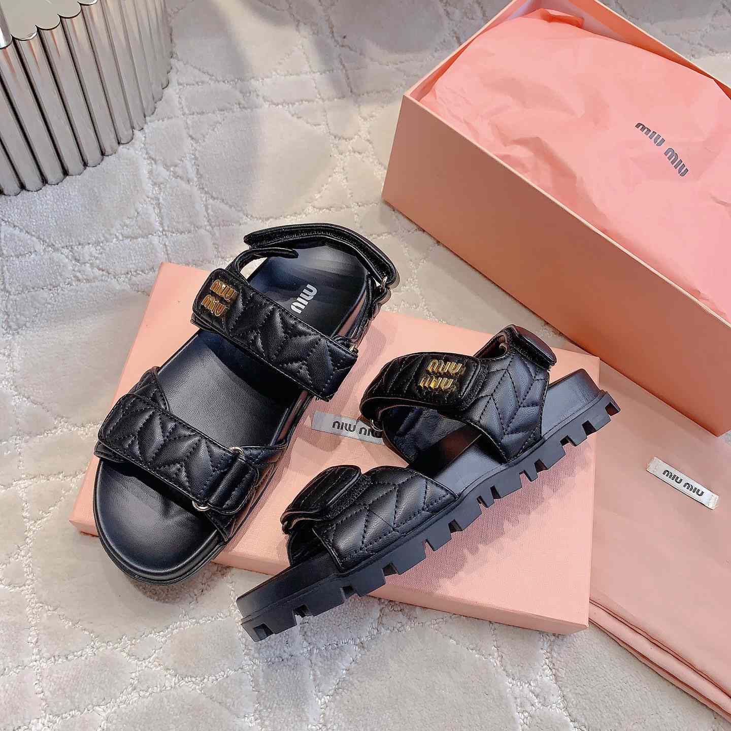 Miu Miu Sporty Matelassé Nappa Leather Sandals - 