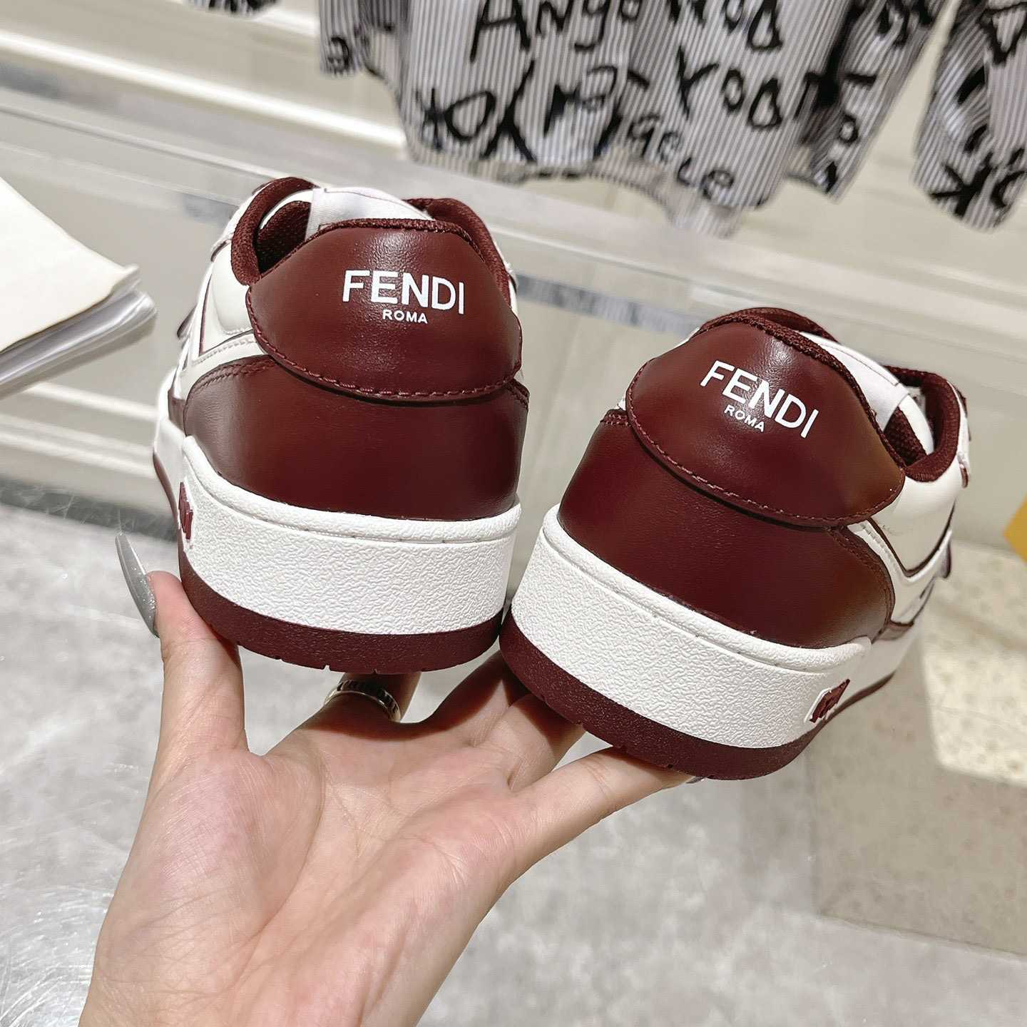 Fendi Match Burgundy Leather Low-tops - 