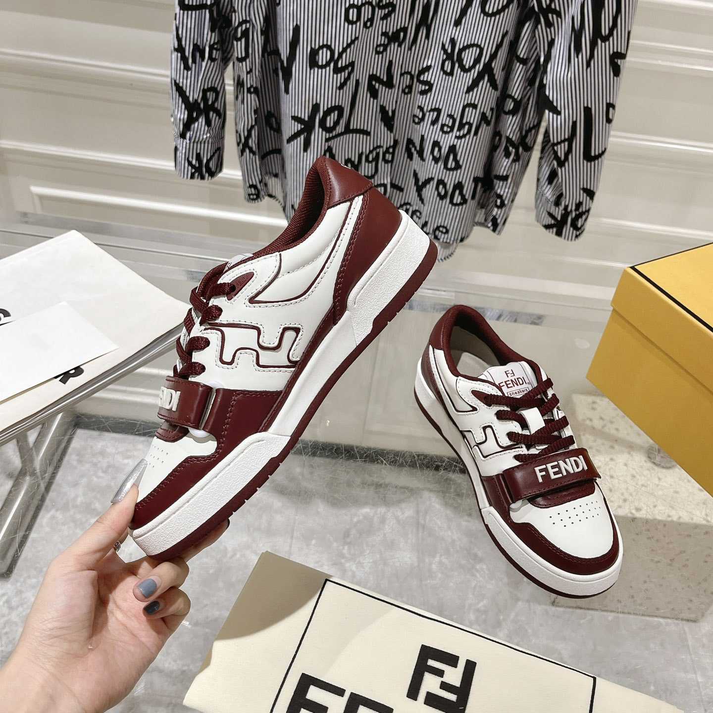 Fendi Match Burgundy Leather Low-tops - 