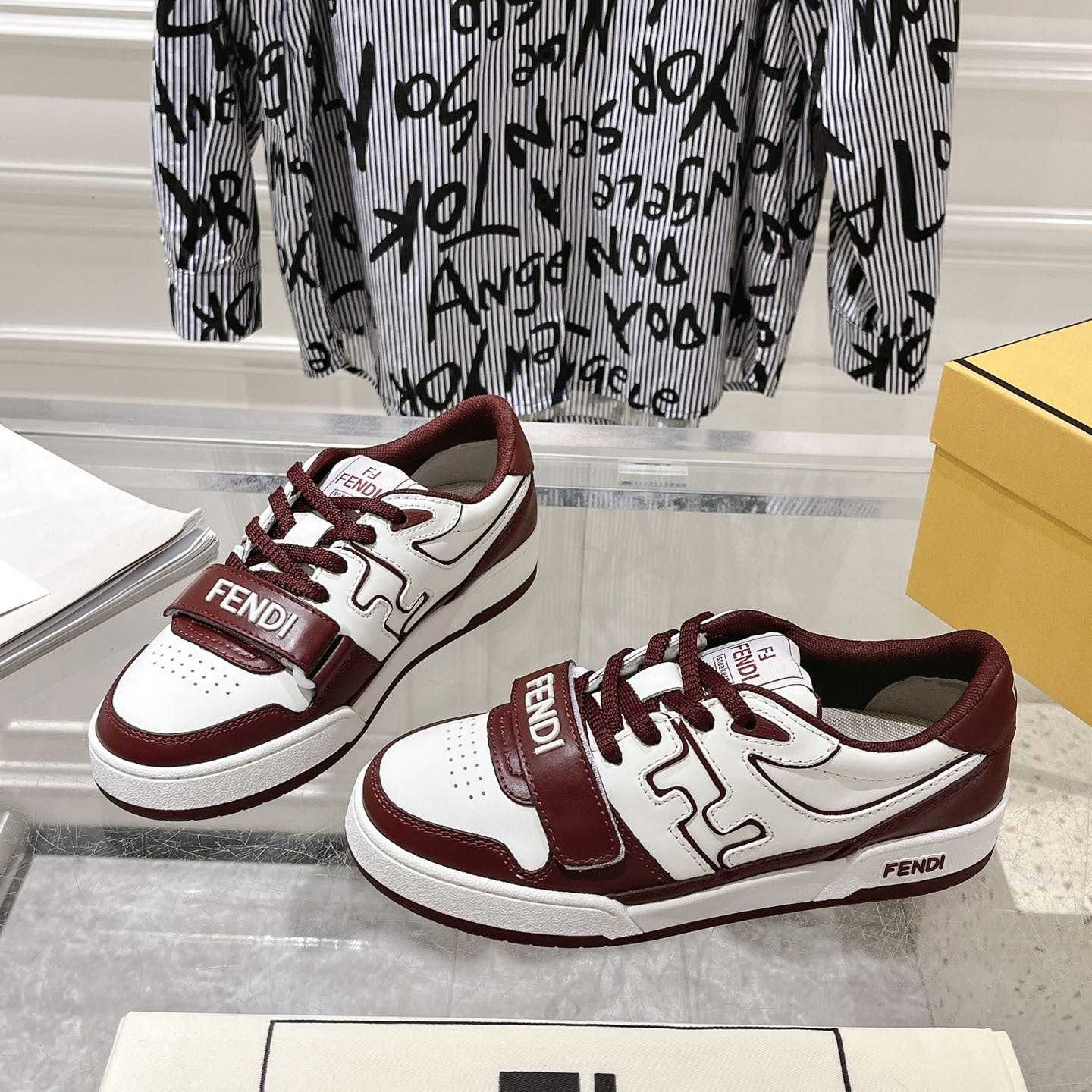 Fendi Match Burgundy Leather Low-tops - 