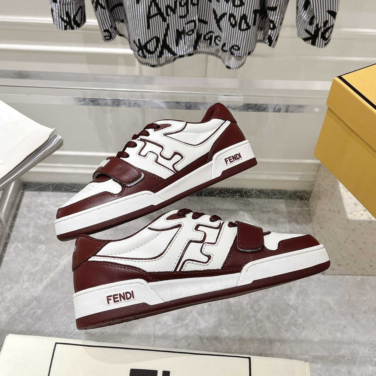 Fendi Match Burgundy Leather Low-tops - 