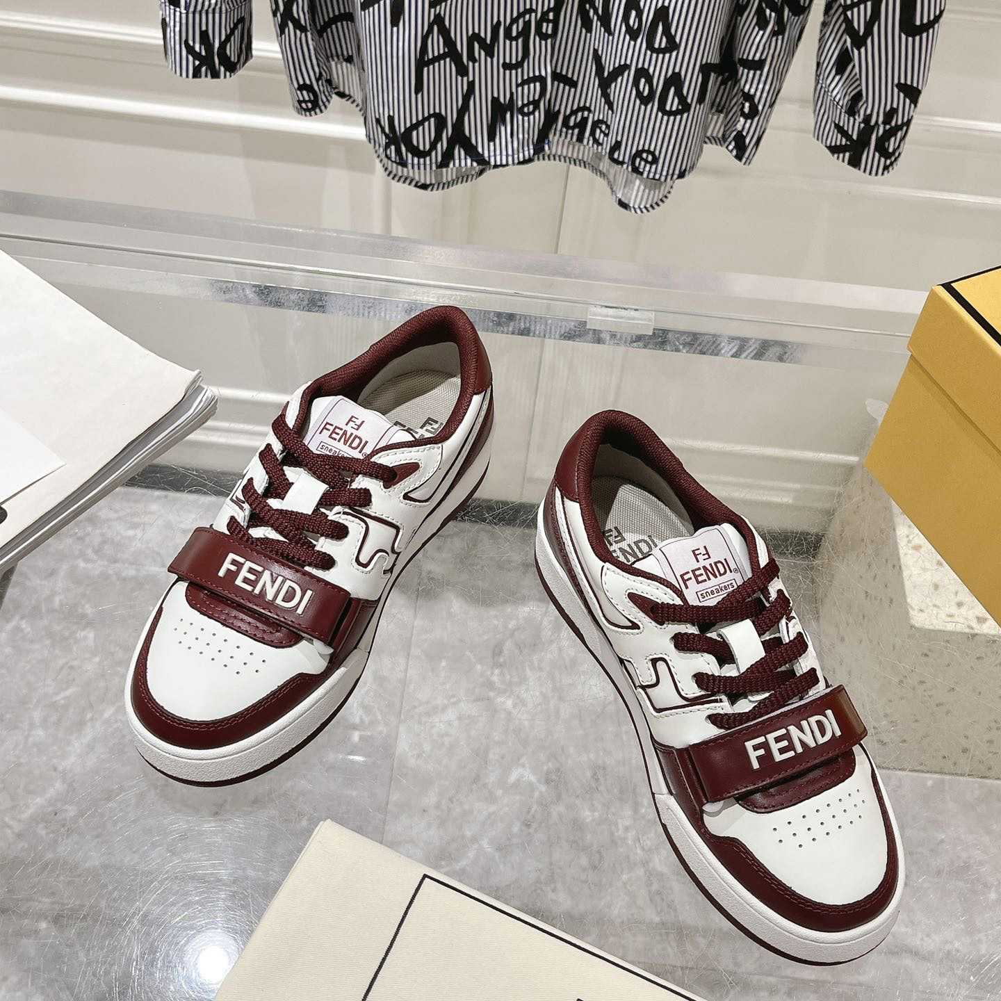 Fendi Match Burgundy Leather Low-tops - 